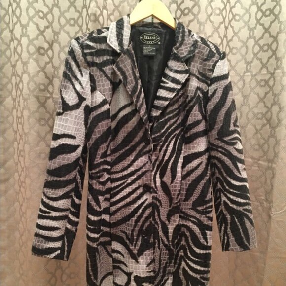 VINTAGE SELENE SPORT Faux Leather Animal Print Crocodile Textured Trench Coat - Picture 3 of 12